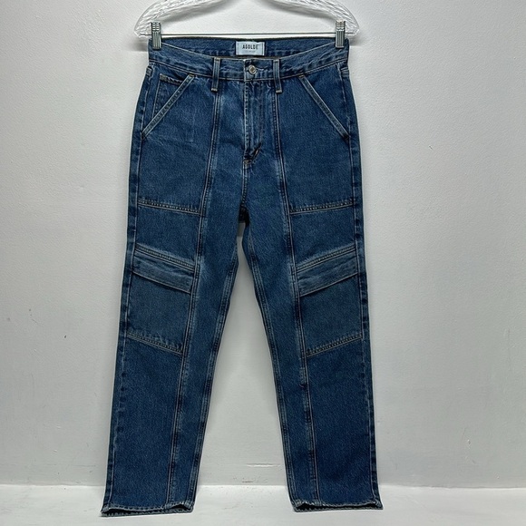 Agolde Cooper Cargo Regulation Denim Jeans Straight Leg Cotton Blue Size 26 - Picture 2 of 12